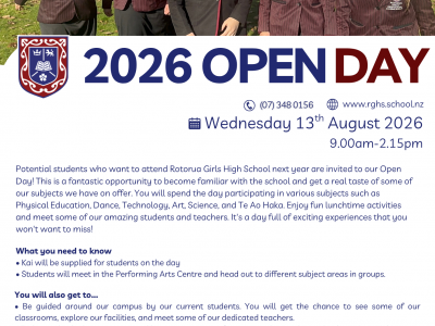2026 Open Day – Rotorua Girls’ High School